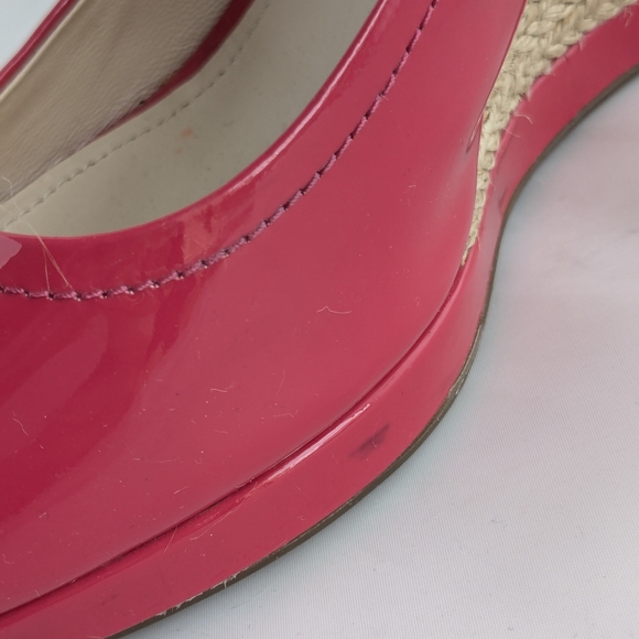 Prada Berry Pink Patent Leather Peep-Toe Wedges Espadrilles Sz 38 - Picture 7 of 15